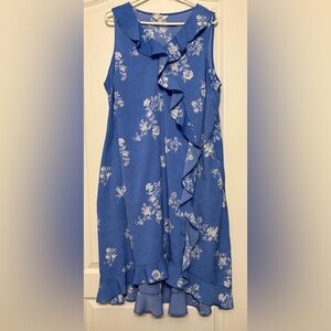 CROFT & BARROW Dress Blue Floral Midi with Ruffle Sz 1X